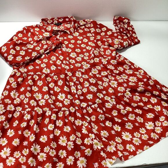Simply Be Red Floral Dress Long Sleeve MIDI Flowy Dress Plus Size 20 - Picture 6 of 12
